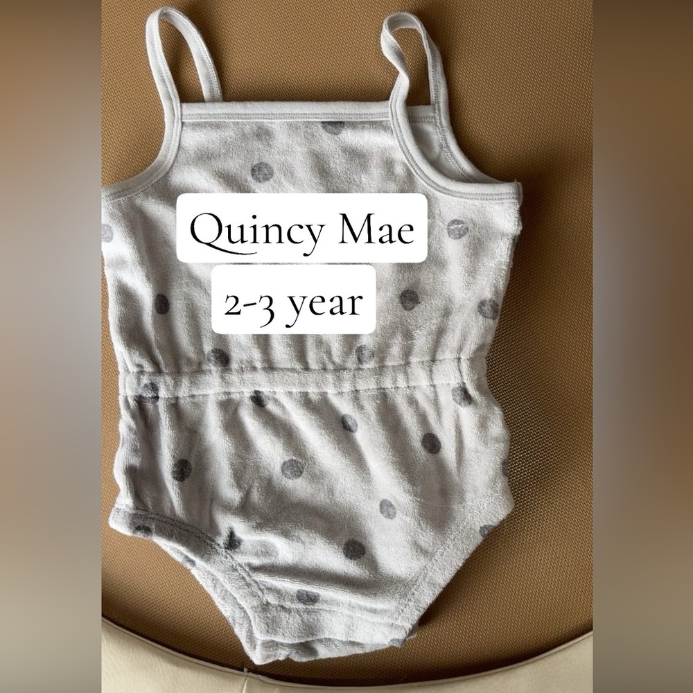 Quincy Mae Gray Polka Dot Terry Tank Romper